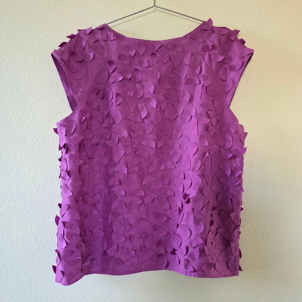 Talbots Silk Sleeveless Top Textured Petal Appliqué Fuchsia Pink Women Size 14 - Picture 5 of 10